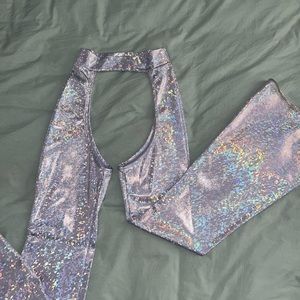 Iridescent purple ass-less chaps, rave, EDC